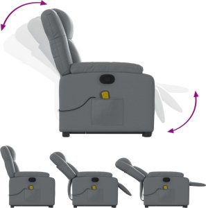 vidaXL Podnoszony fotel masujący, rozkładany, szary, ekoskóra 7