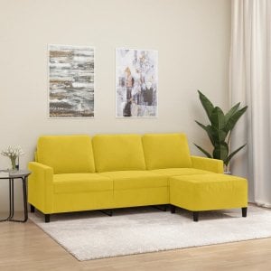 vidaXL 3-osobowa sofa z podnóżkiem, żółta, 180 cm, aksamit 1