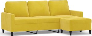 vidaXL 3-osobowa sofa z podnóżkiem, żółta, 180 cm, aksamit 2