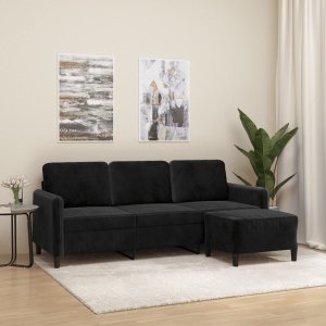 vidaXL 3-osobowa sofa z podnóżkiem, czarna, 180 cm, aksamit 1