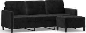 vidaXL 3-osobowa sofa z podnóżkiem, czarna, 180 cm, aksamit 2