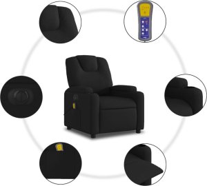 vidaXL Rozkładany fotel masujący, elektryczny, czarny, tkanina 8