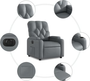 vidaXL Elektryczny fotel rozkładany, szary, obity sztuczną skórą 8