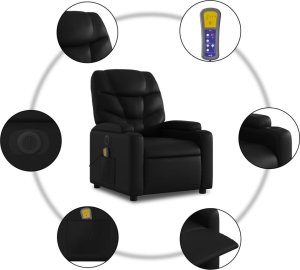 vidaXL Rozkładany fotel masujący, elektryczny, czarny, sztuczna skóra 7