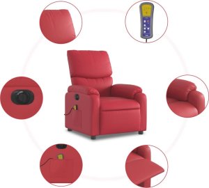 vidaXL Rozkładany fotel masujący, elektryczny, czerwony, ekoskóra 8