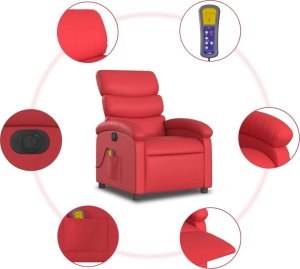 vidaXL Rozkładany fotel masujący elektryczny czerwony 8