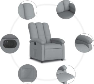 vidaXL Elektryczny fotel rozkładany, jasnoszary, obity tkaniną 8