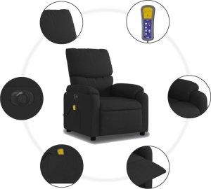 vidaXL Rozkładany fotel masujący, elektryczny, czarny, tkanina 8
