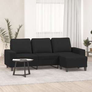 vidaXL 3-osobowa sofa z podnóżkiem, czarna, 180 cm, tkaniną 1