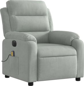 vidaXL Rozkładany fotel masujący, elektryczny, jasnoszary, aksamitny 4