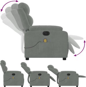 vidaXL Rozkładany fotel masujący, elektryczny, jasnoszary, aksamitny 7