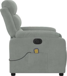 vidaXL Rozkładany fotel masujący, elektryczny, jasnoszary, aksamitny 10