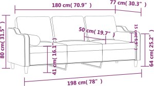 vidaXL 3-osobowa sofa z poduszkami, jasnoszara, 180 cm, tkanina 8