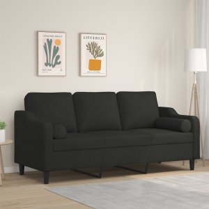 vidaXL 3-osobowa sofa z poduszkami, czarna, 180 cm, tkanina 1