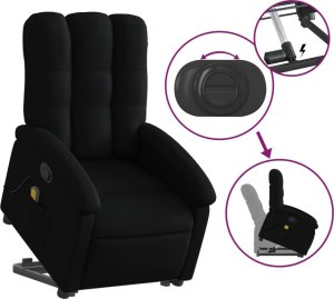 vidaXL Podnoszony fotel masujący, rozkładany, czarny, obity tkaniną 5