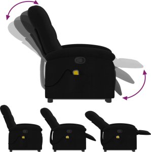 vidaXL Podnoszony fotel masujący, rozkładany, czarny, obity tkaniną 6