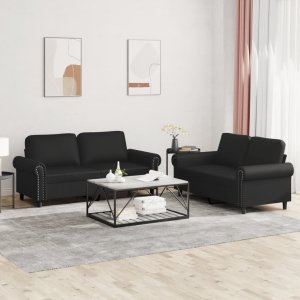 vidaXL 2-osobowa sofa z poduszkami, czarna, sztuczna skóra 1