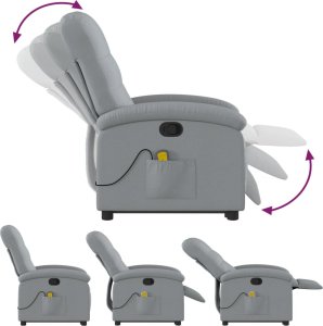 vidaXL Podnoszony fotel masujący, rozkładany, jasnoszary, tkanina 6