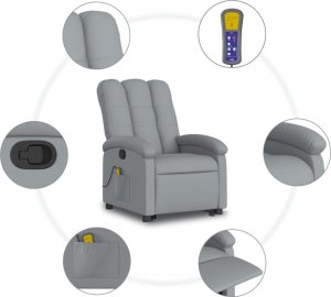 vidaXL Podnoszony fotel masujący, rozkładany, jasnoszary, tkanina 7