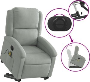 vidaXL Rozkładany fotel masujący, podnoszony, jasnoszary, aksamitny 6