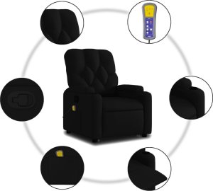 vidaXL Podnoszony fotel masujący, rozkładany, czarny, obity tkaniną 8