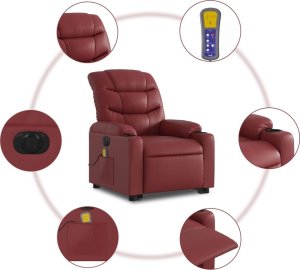 vidaXL Rozkładany fotel pionizujący z masażem, elektryczny, bordowy 8