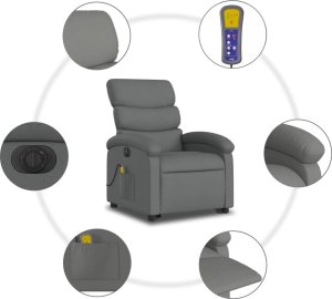 vidaXL Podnoszony fotel masujący, elektryczny, rozkładany, ciemnoszary 7