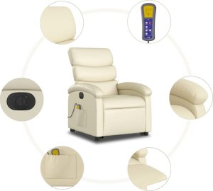 vidaXL Rozkładany fotel pionizujący z masażem, elektryczny, kremowy 7