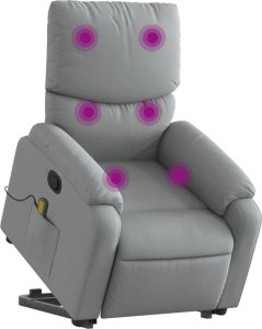 vidaXL Podnoszony fotel masujący, rozkładany, jasnoszary, tkanina 3