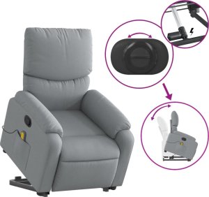 vidaXL Podnoszony fotel masujący, rozkładany, jasnoszary, tkanina 6