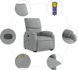 vidaXL Podnoszony fotel masujący, rozkładany, jasnoszary, tkanina 8