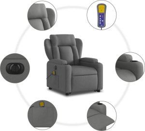 vidaXL Podnoszony fotel masujący, elektryczny, rozkładany, ciemnoszary 8