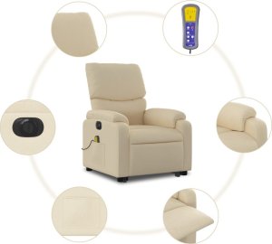 vidaXL Podnoszony fotel masujący, elektryczny, rozkładany, kremowy 8