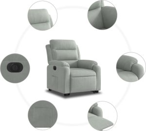vidaXL Elektryczny, podnoszony fotel rozkładany, jasnoszary, aksamit 8