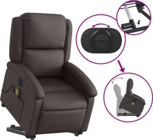 vidaXL Masujący fotel podnoszony, rozkładany, ciemny brąz, skórzany 11