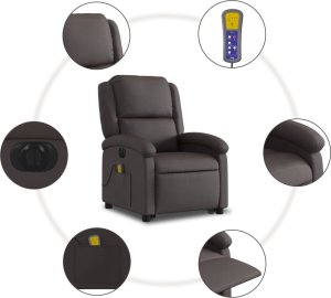 vidaXL Masujący fotel podnoszony, rozkładany, ciemny brąz, skórzany 8