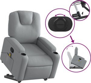 vidaXL Podnoszony fotel masujący, rozkładany, jasnoszary, tkanina 6