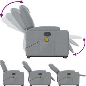 vidaXL Podnoszony fotel masujący, rozkładany, jasnoszary, tkanina 7