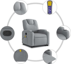 vidaXL Podnoszony fotel masujący, rozkładany, jasnoszary, tkanina 8