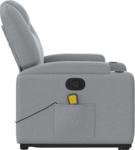 vidaXL Podnoszony fotel masujący, rozkładany, jasnoszary, tkanina 10