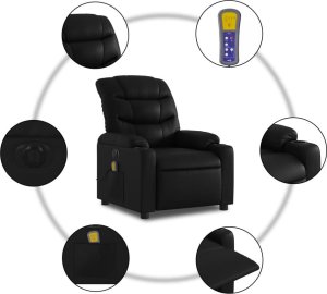 vidaXL Rozkładany fotel masujący, elektryczny, czarny, sztuczna skóra 8