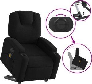 vidaXL Podnoszony fotel masujący, rozkładany, czarny, obity tkaniną 6