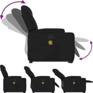 vidaXL Podnoszony fotel masujący, rozkładany, czarny, obity tkaniną 7