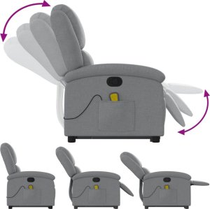 vidaXL Podnoszony fotel masujący, rozkładany, jasnoszary, tkanina 7