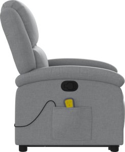 vidaXL Podnoszony fotel masujący, rozkładany, jasnoszary, tkanina 10