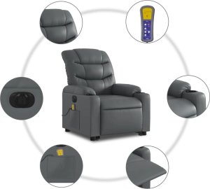 vidaXL Rozkładany fotel pionizujący z masażem, elektryczny, szary 8