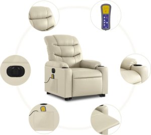 vidaXL Rozkładany fotel pionizujący z masażem, elektryczny, kremowy 8