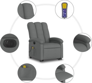 vidaXL Podnoszony fotel masujący, elektryczny, rozkładany, ciemnoszary 7