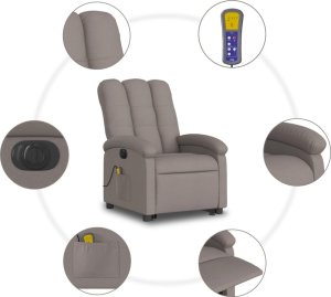 vidaXL Podnoszony fotel masujący, elektryczny, rozkładany, kolor taupe 8