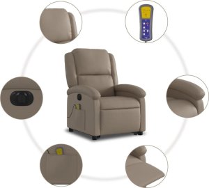 vidaXL Rozkładany fotel pionizujący z masażem, elektryczny, cappuccino 8